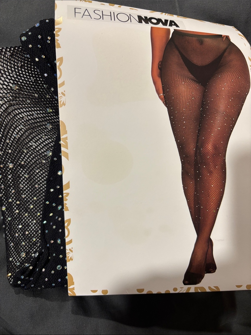 Fashion Nova Vegas Showgirl Black Rhinestone Fishnet Tights